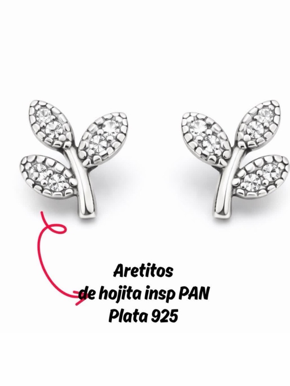 Sterling Silver Leaf Stud Earrings with Crystal Accents - Silver